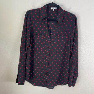 Express Portofino Shirt Womens Medium Slim Fit Medium Black Red Polka Dot Blouse